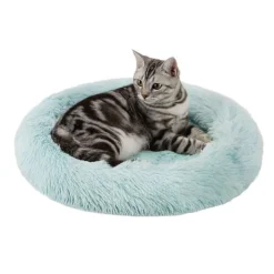 Best Friends by Sheri Oval Shag Faux Fur Cat Bed Baby Blue 21"x19"