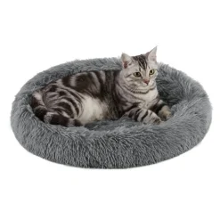 Best Friends by Sheri Oval Shag Faux Fur Cat Bed Grey 21"x19"