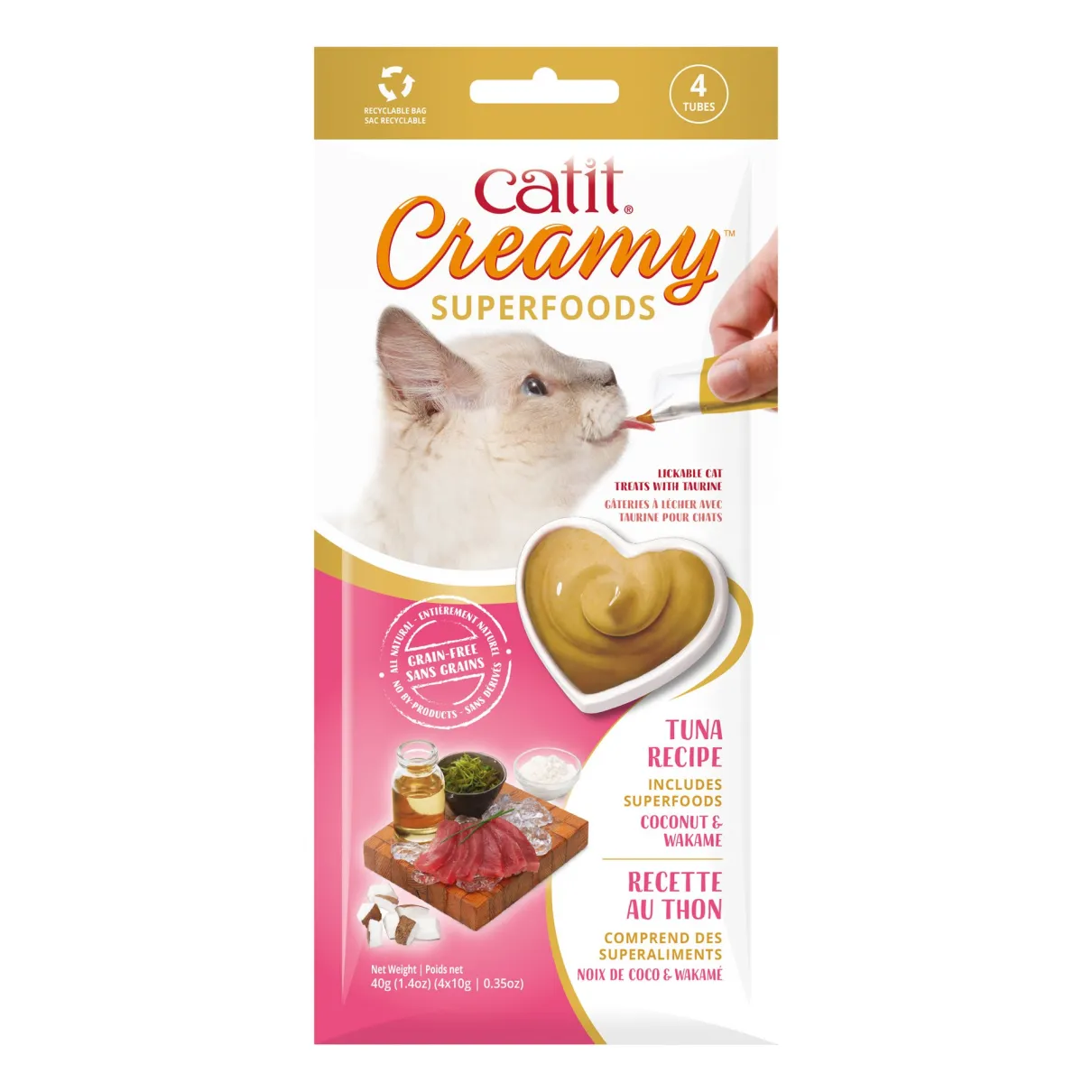 Catit Creamy Superfood Treats - Tuna Recipe with Coconut and Wakame - 4 pack