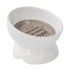 Dexypaws Ceramic Elevated Cat Bowl White
