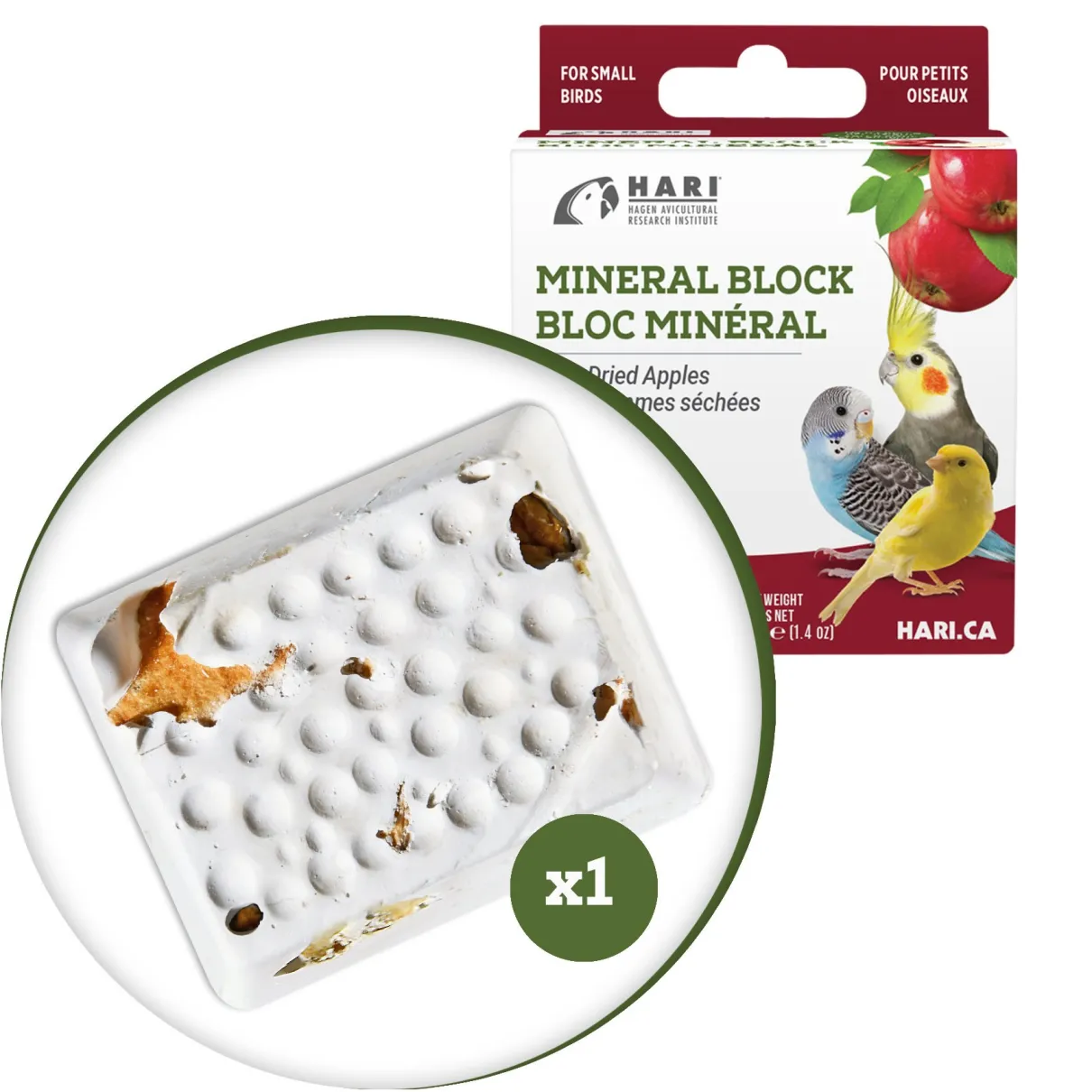 HARI Mineral Block for Small Birds Dried Apple 40g 1 pack