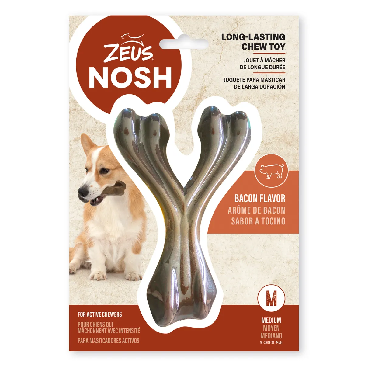 Nosh Strong Wishbone Chew Toy Bacon Flavour Medium