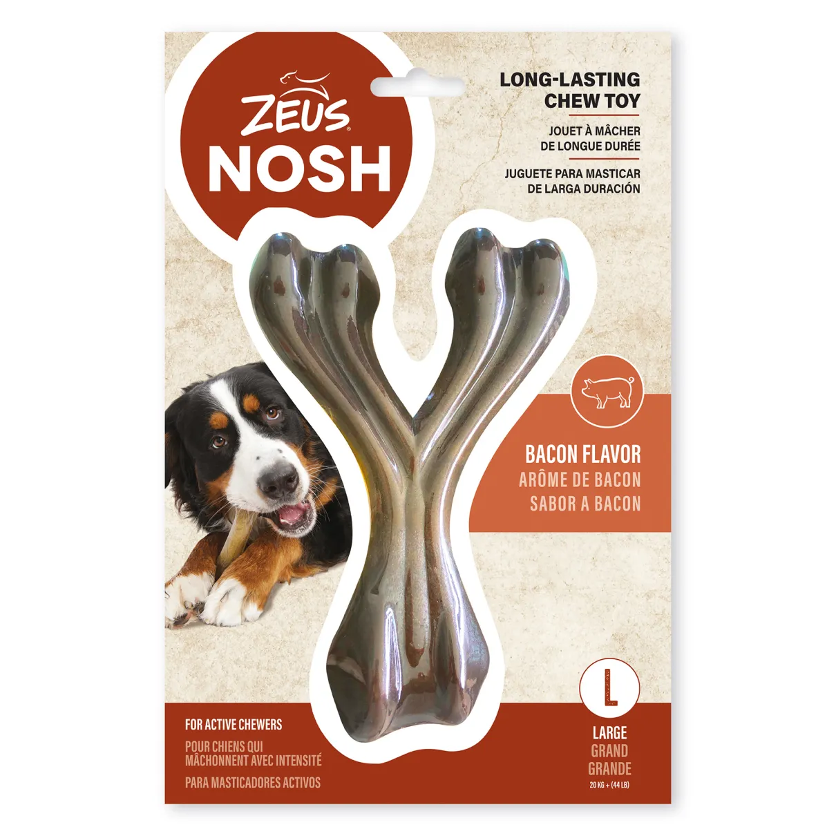 Nosh Strong Wishbone Chew Toy Bacon Flavour Large