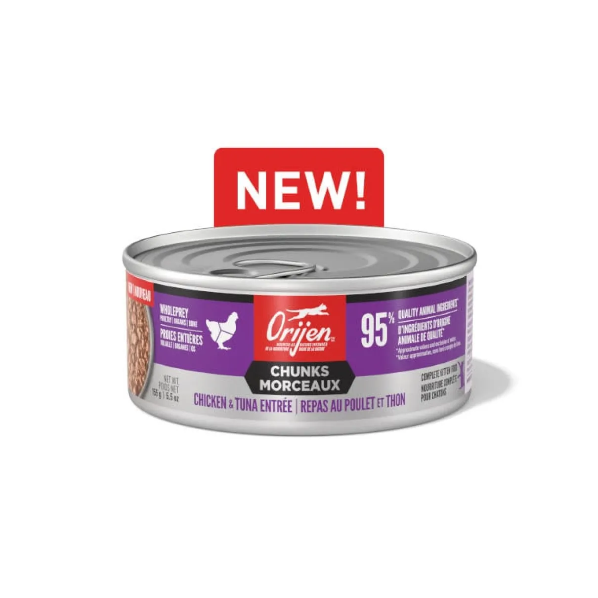 ORIJEN Chunks & Shreds Chicken & Tuna Entrée for Kittens Wet Cat Food 155g